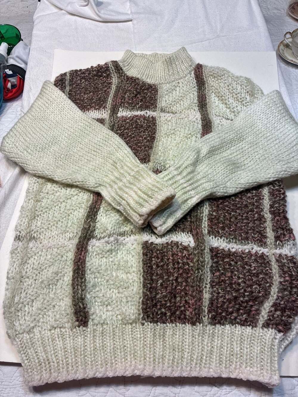 Lauren Hansen Vintage Hand Knitted Patchwork Mock Neck Sweater